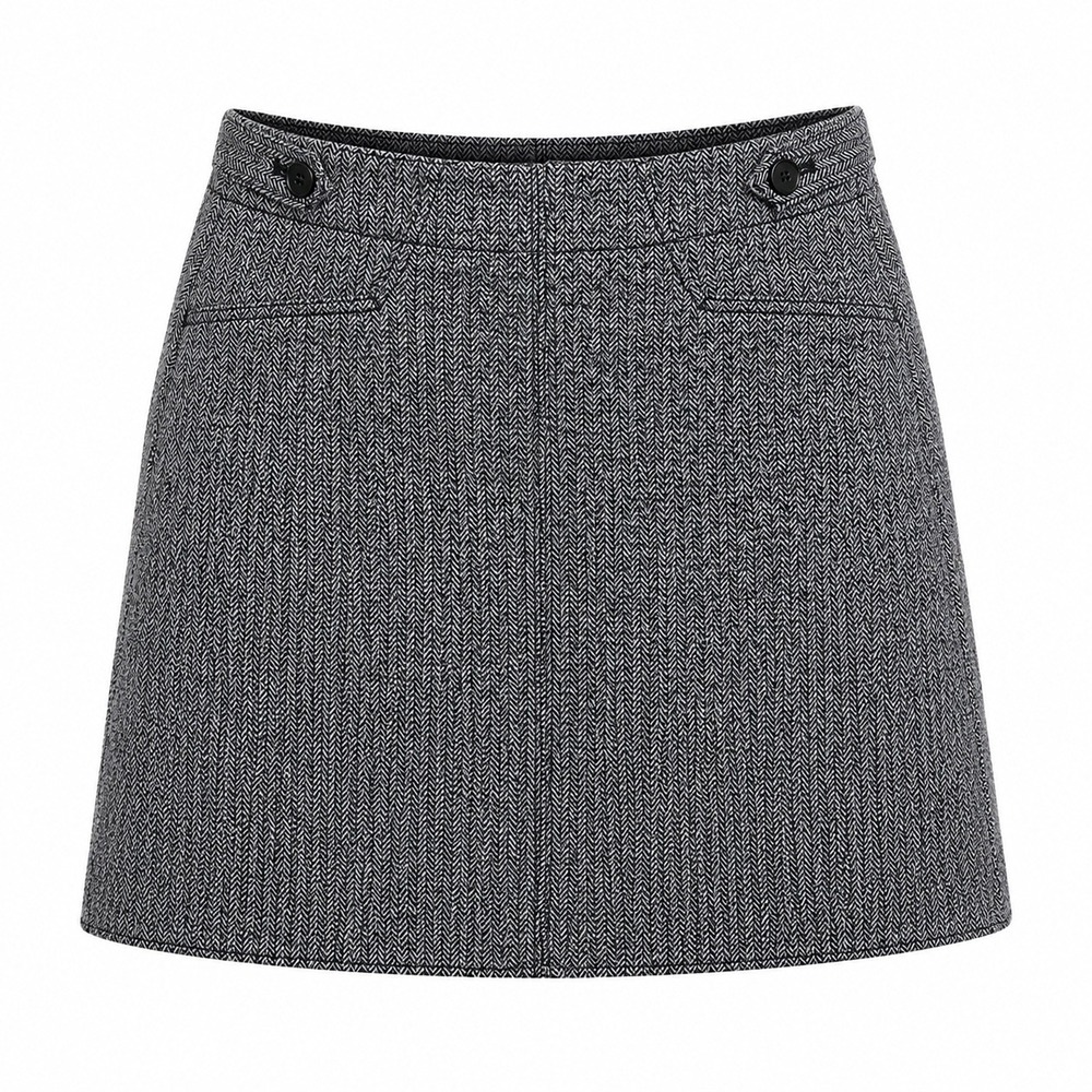 Madewell Womens Skirt 4 Wool Blend Grey Herringbone A-Line Mini Preppy Academia